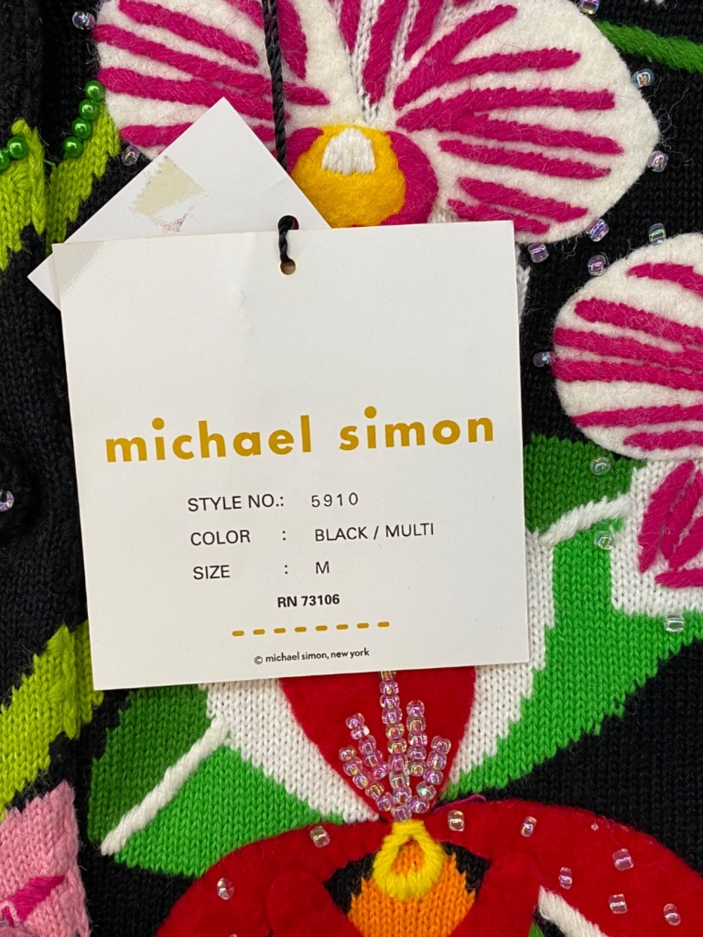 NEW! Vintage Michael Simon Cardigan M • Floral Beaded Embroidered • Art - Picture 4 of 10